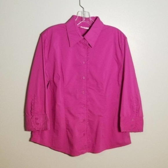 New York & Company Purple Button Down 3/4 Sleeve Ruffle Edge Top Size XL - Picture 1 of 5